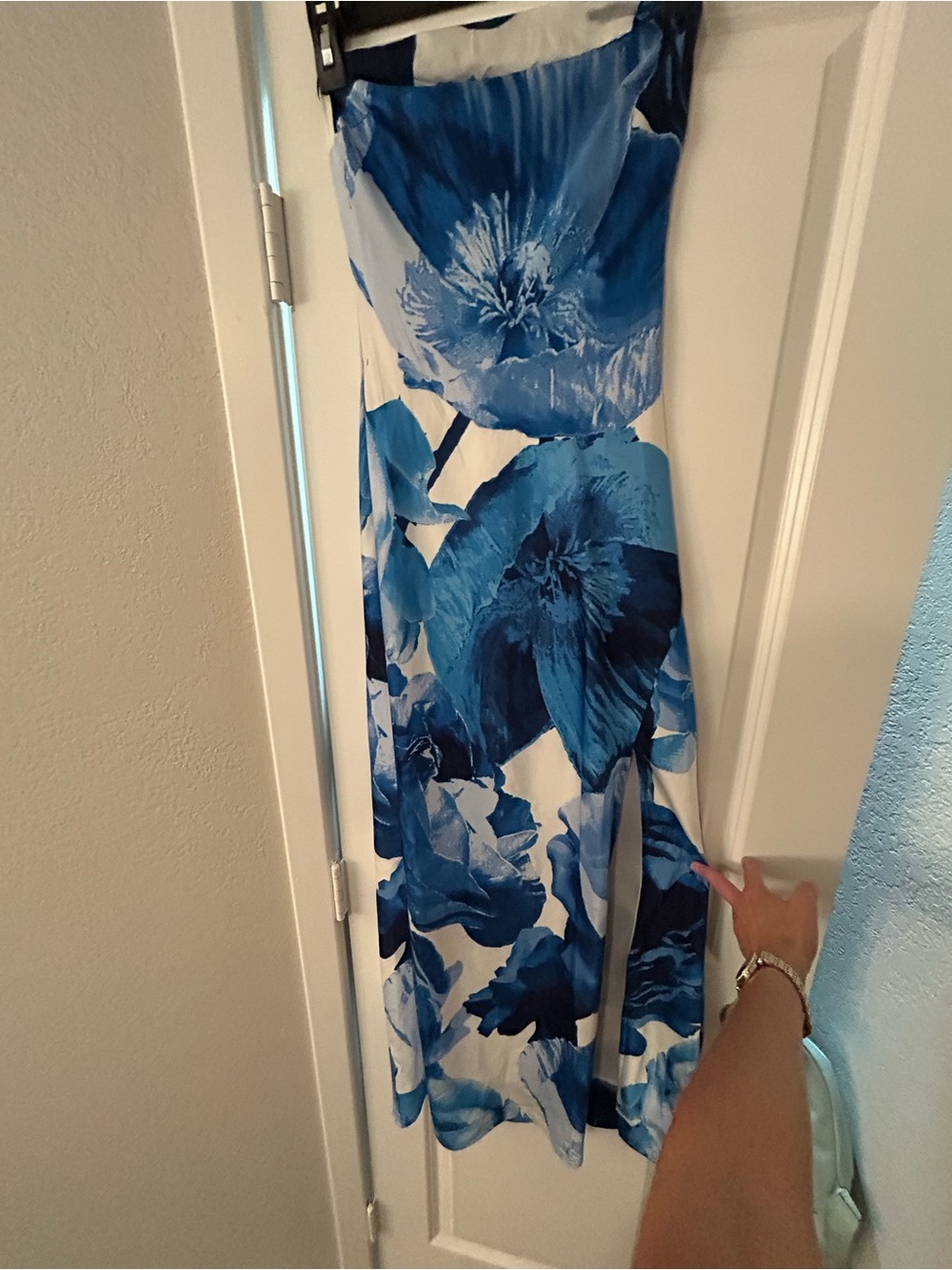 Blue Floral Strapless Maxi Dress